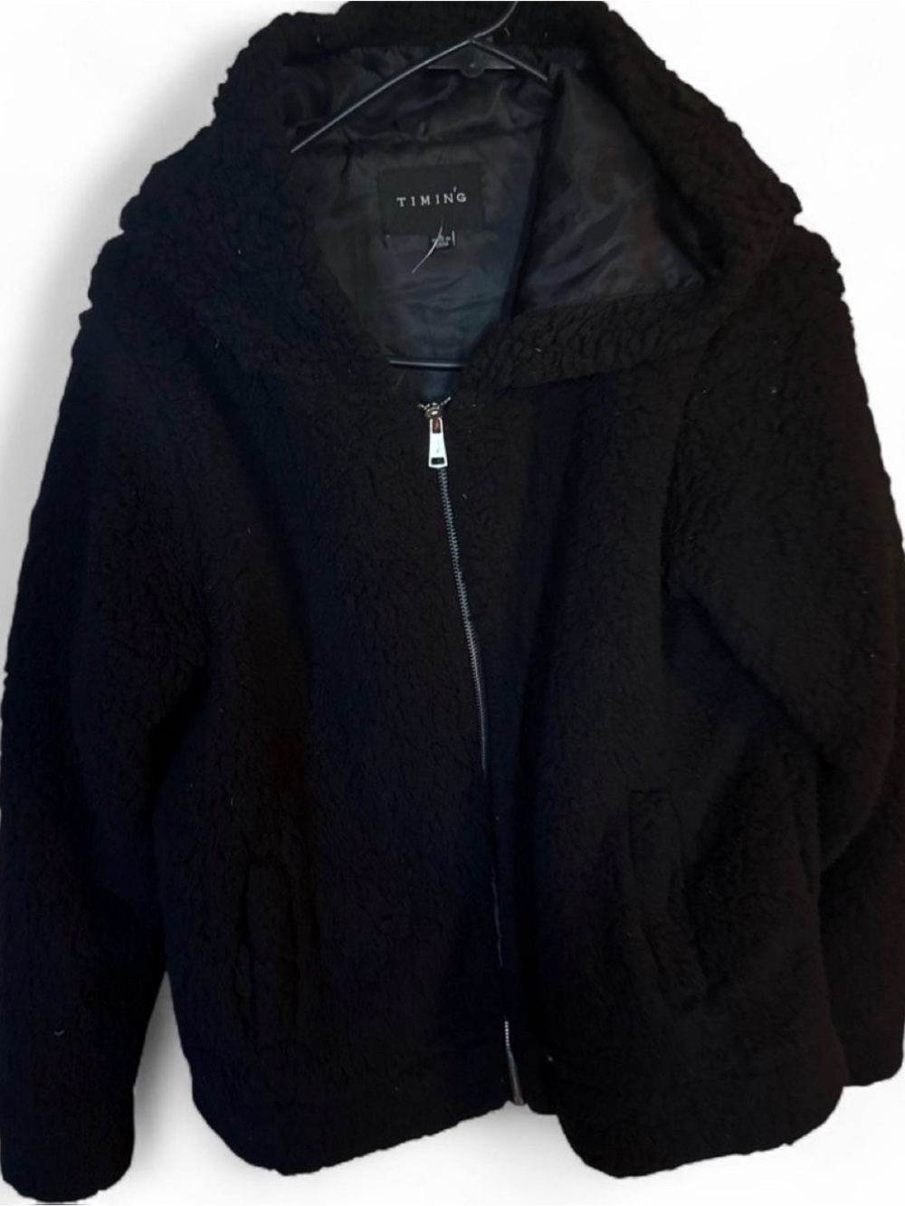 Timing Black Plush Teddy Zip Jacket